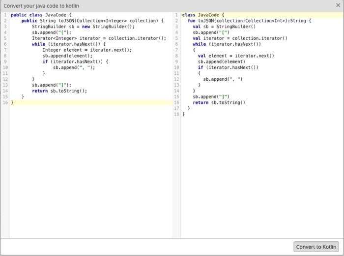 convert kotlin to java online editor