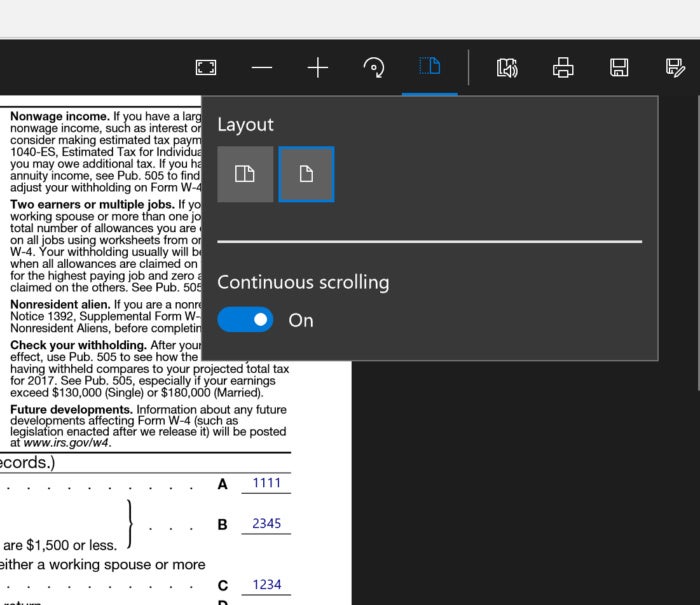 Microsoft edge PDF layout tools