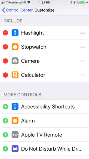 ios 11 control center settings