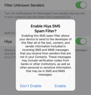 ios11 sms filter warning