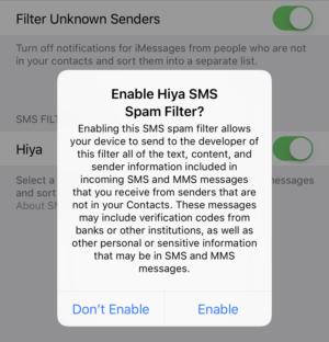 ios11 sms filter warning