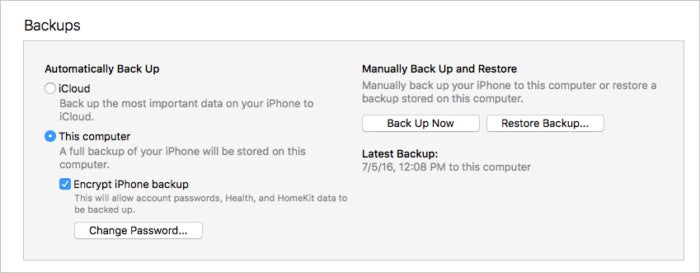 itunes backup iphone encrypted