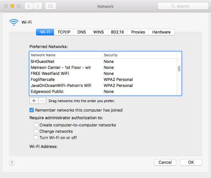 mac wifi preferred networks