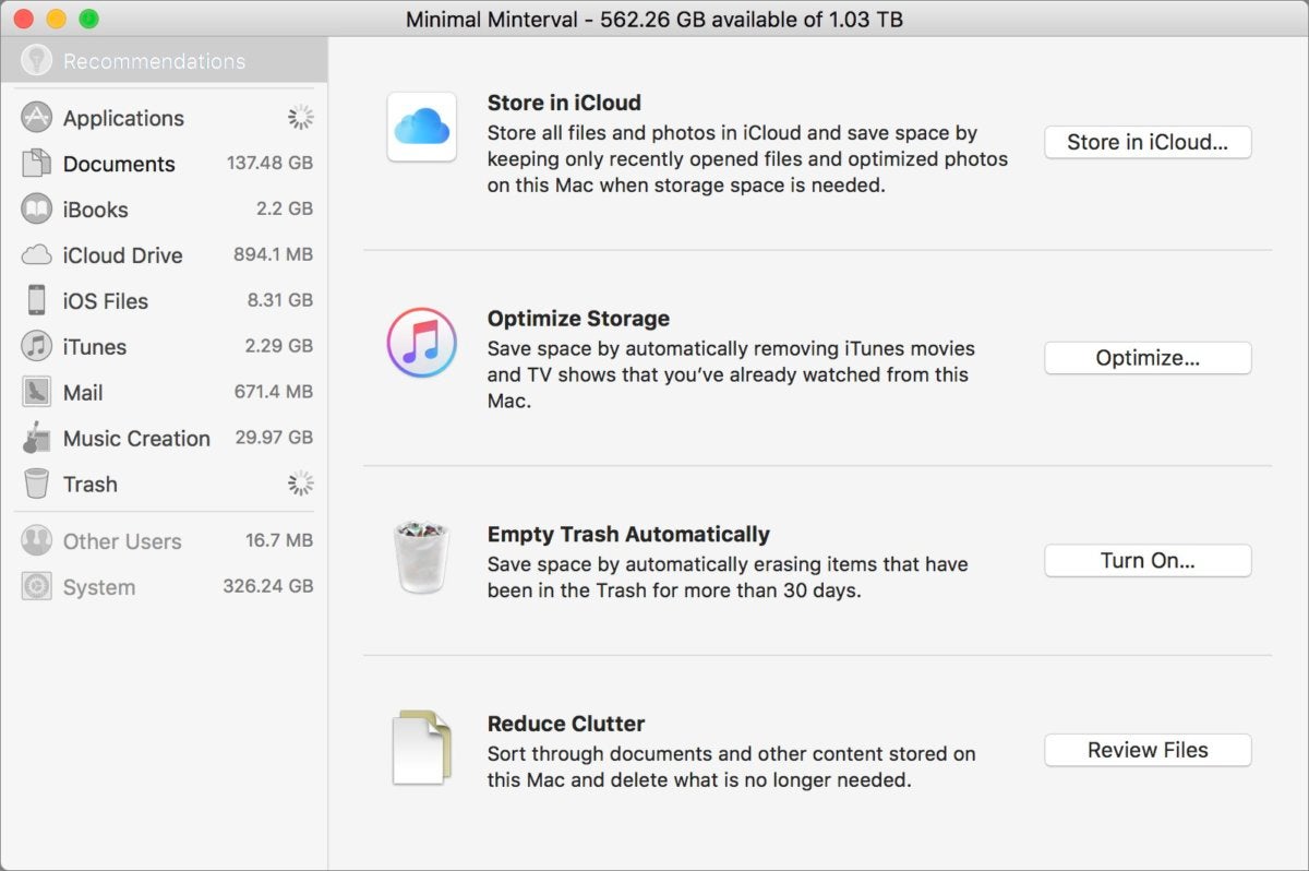 mac911 manage storage optimizing