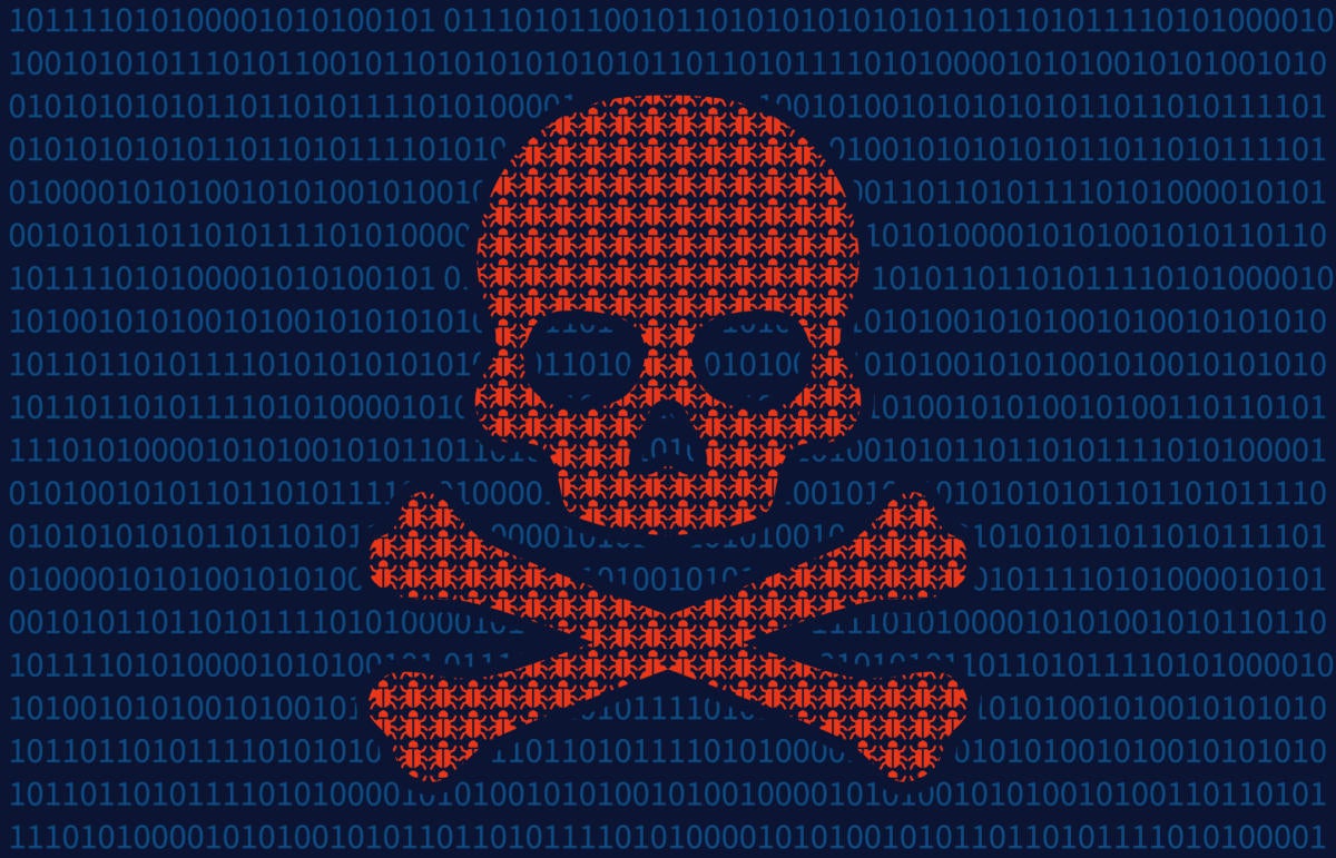 malware cybersecurity skull crossbone
