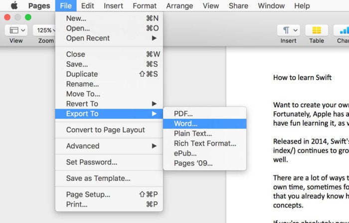 pages export to word