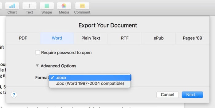 pages export your document