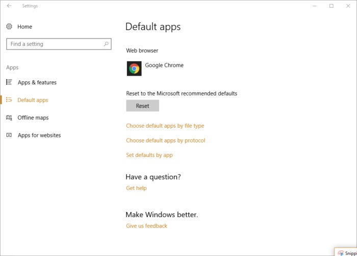 Windows 10 settings - Chrome as default browser