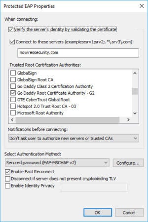 802.1x server verification