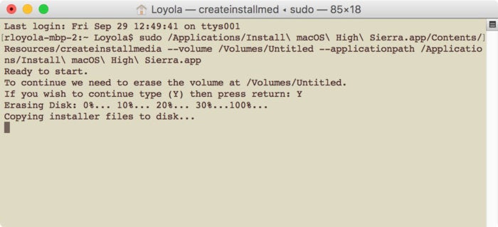 high sierra usb installer terminal