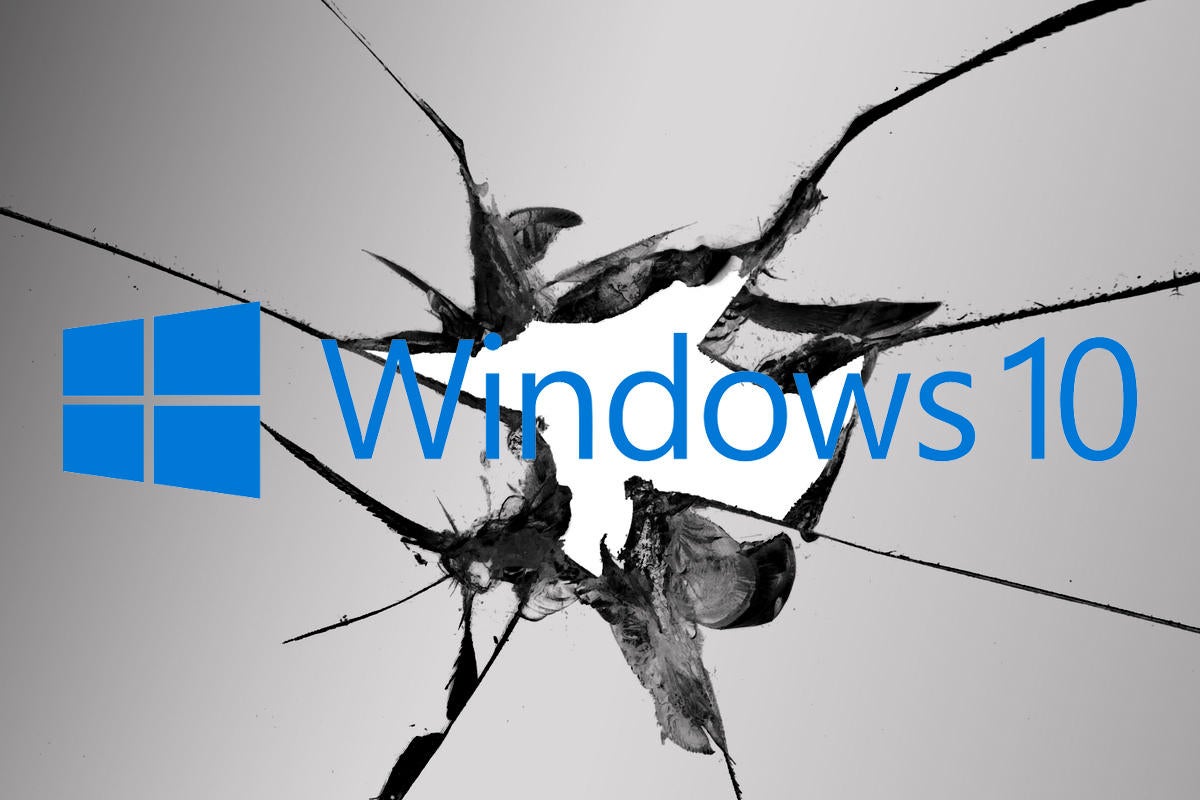 Broken window with Windows 10 logo
