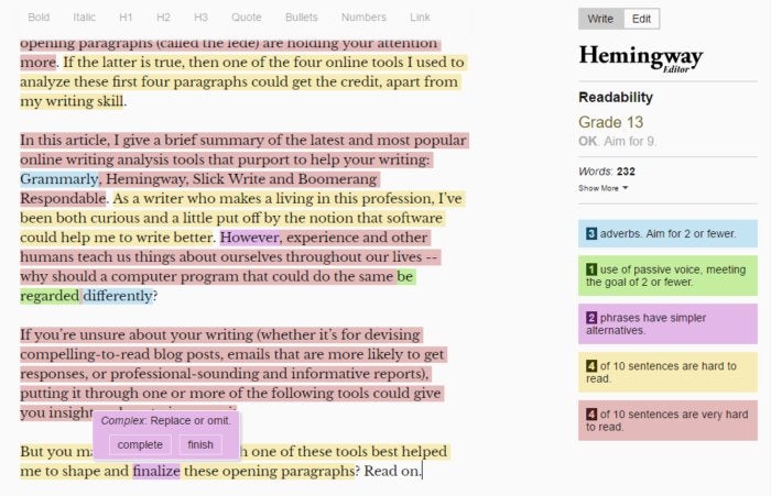 writing analyze hemingway