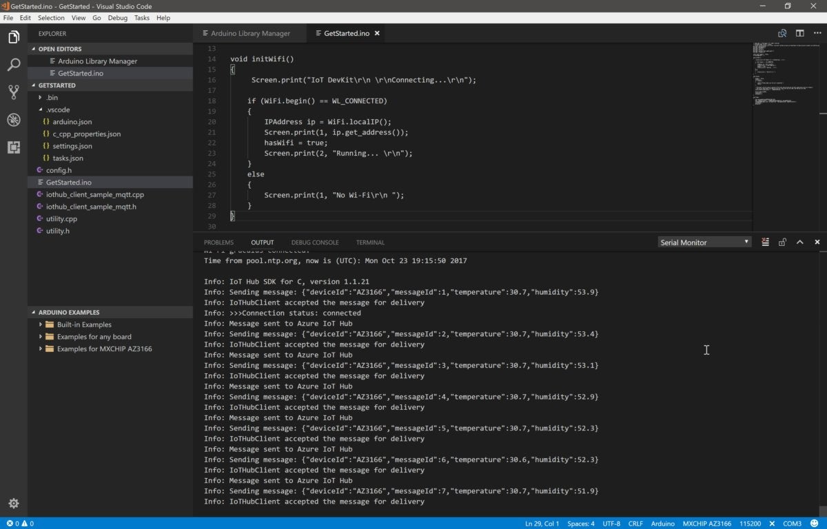 Azure IoT DevKit get started Visual Studio Code