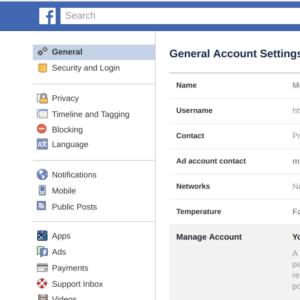 desactivar la configuración de la cuenta de Facebook en general