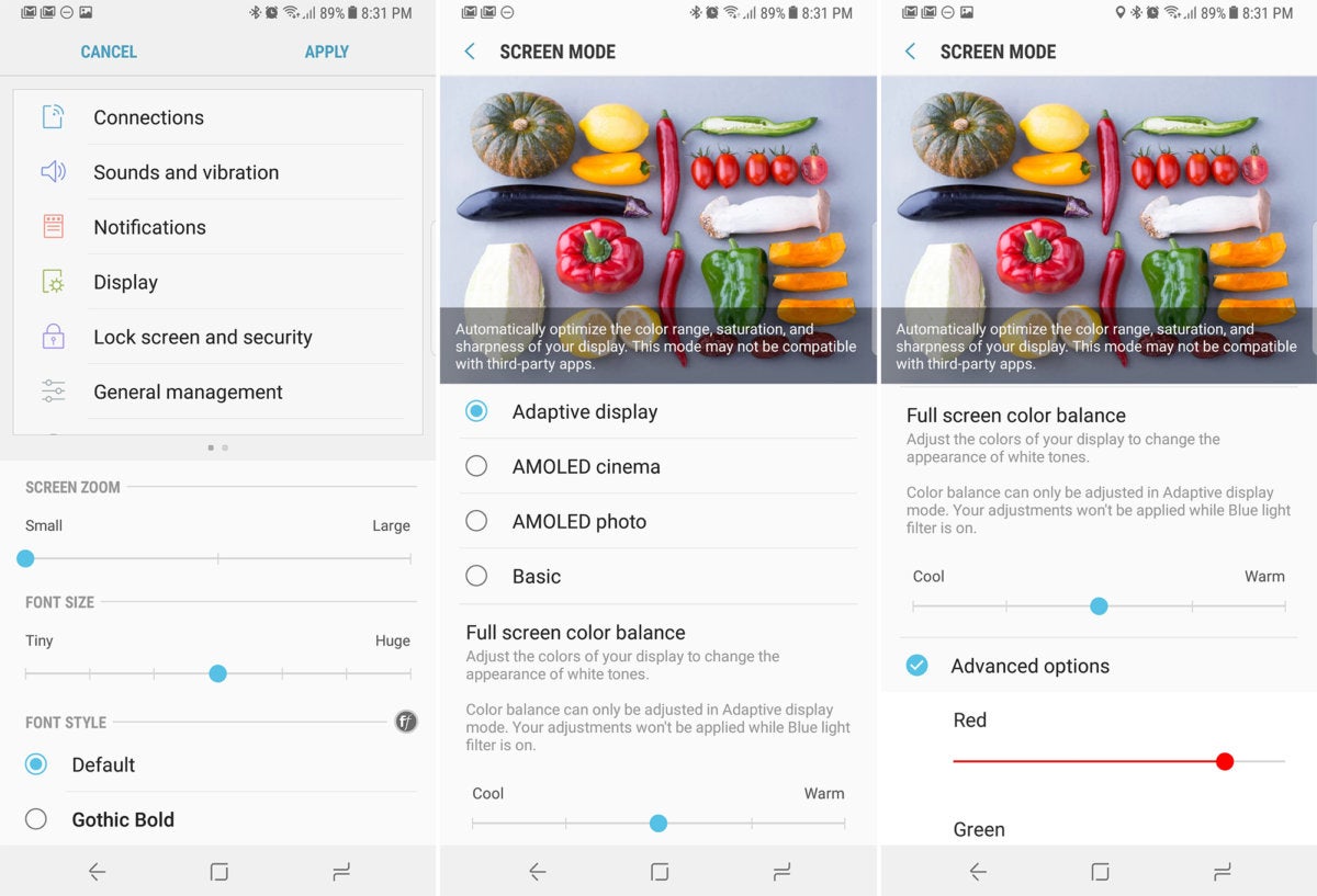 Note 8 display adjustments