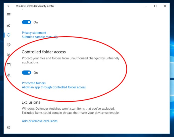 Protected folders windows 10 fall creators 3