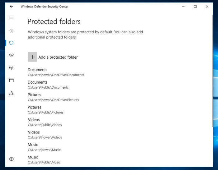 Protected folders windows 10 fall creators 4