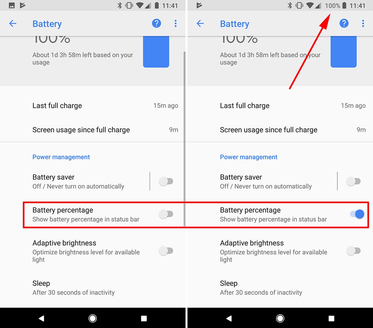 google pixel battery percentage