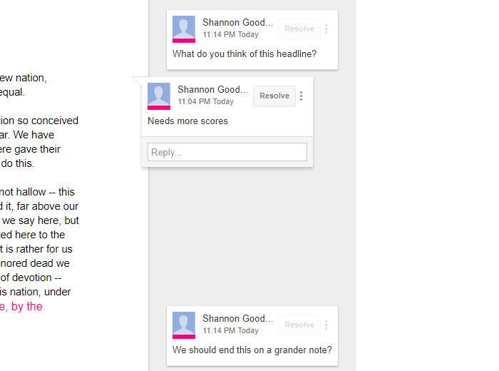 Google Drive collaboration - comment cards