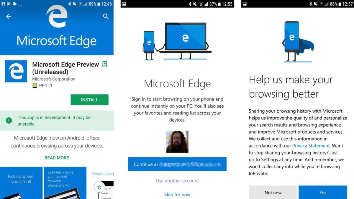 Microsoft Edge browser on Android