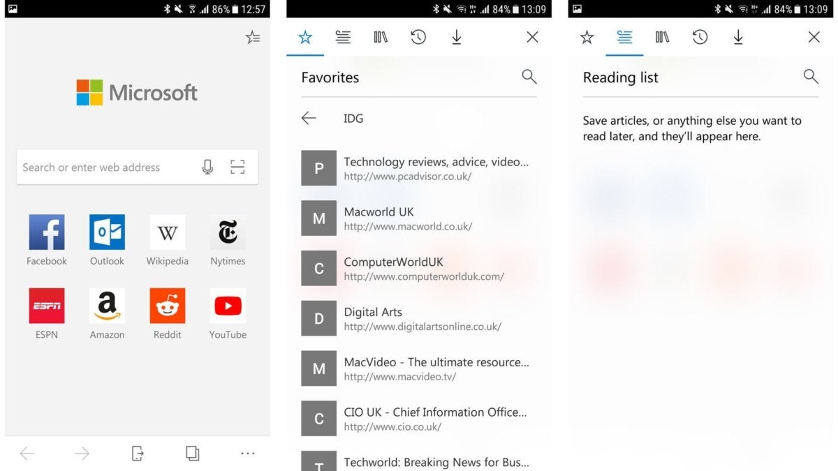 Microsoft Edge browser on Android