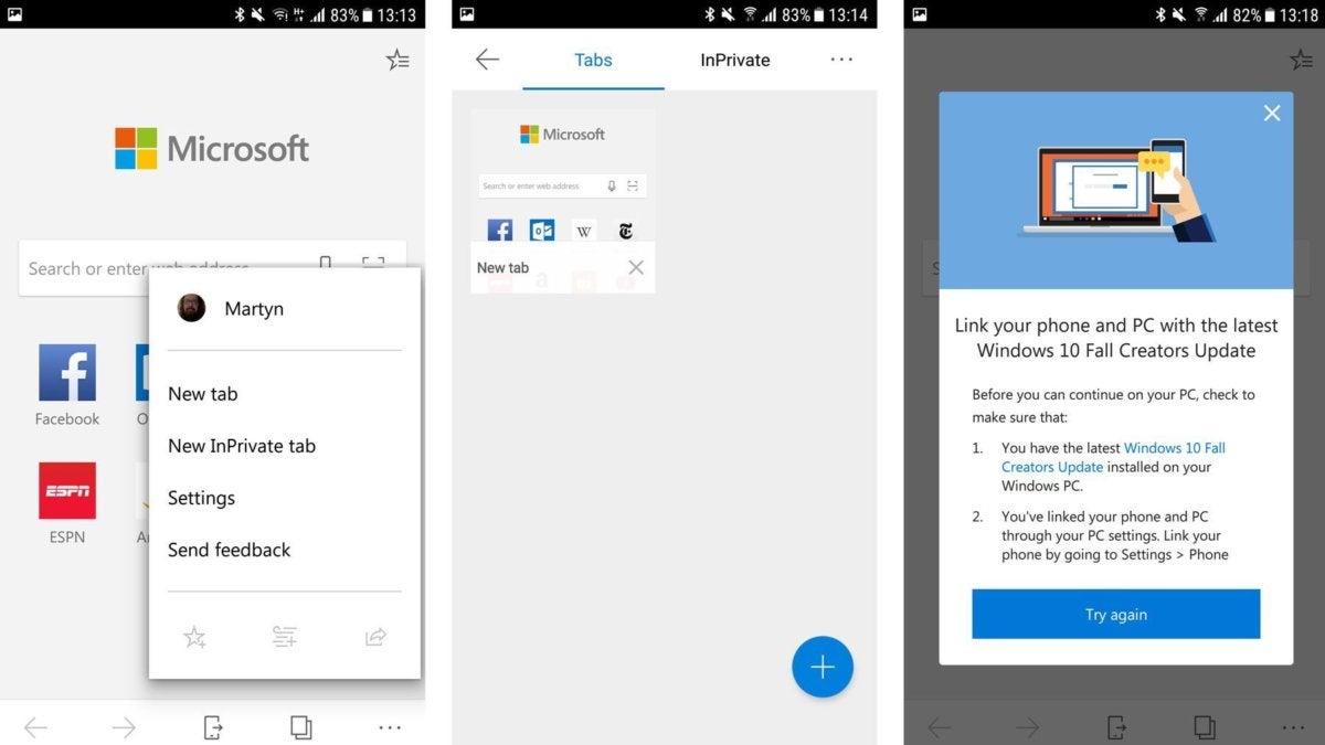 Microsoft Edge browser on Android