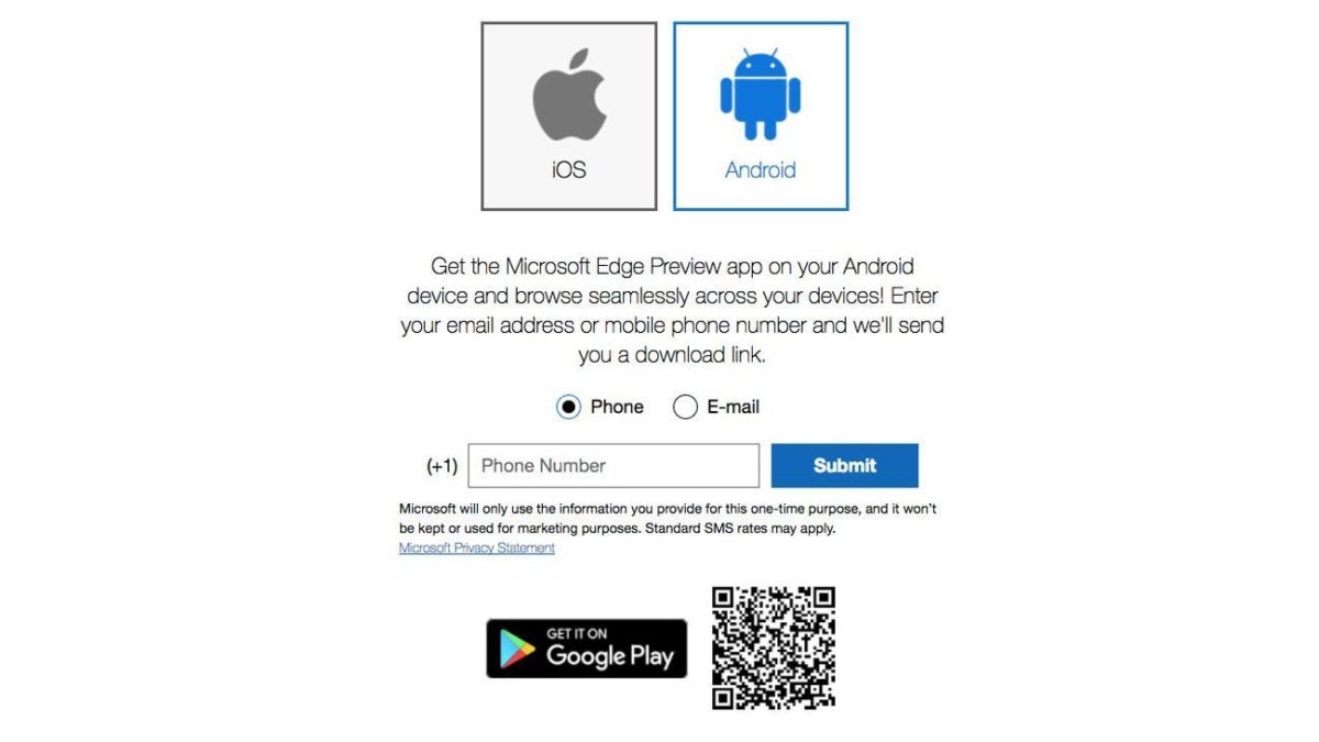 Microsoft Edge browser on Android