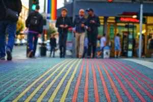 rainbow crosswalk in the Castro District, San Francisco [by Max Templeton - CC0 via Unsplash]