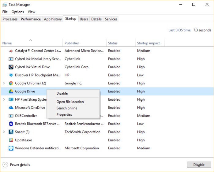 Windows task manager in FCU