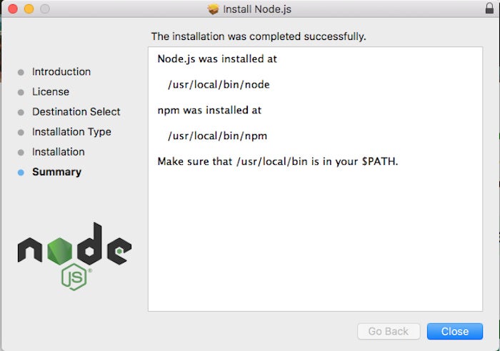 nodejs install completed