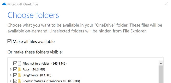 OneDrive Files on Demand choose files