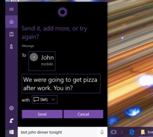 send a text via cortana