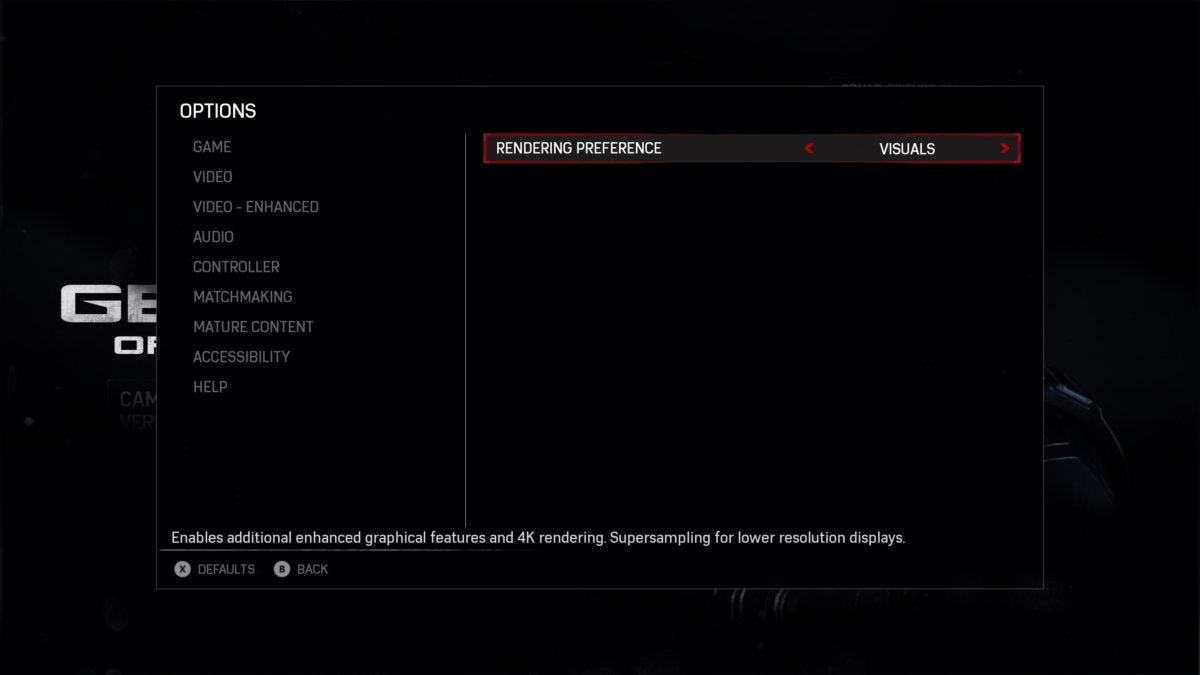 Gears of War 4 options - Xbox One X