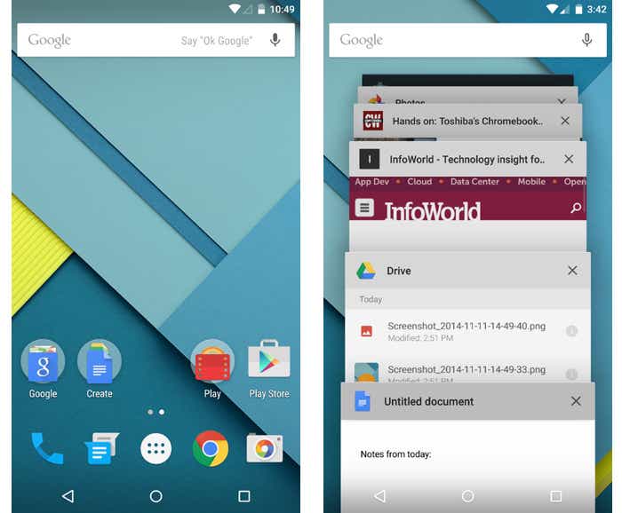 Android versions 5.0 and 5.1 Lollipop
