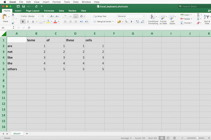 excel keyboard shortcuts worksheet