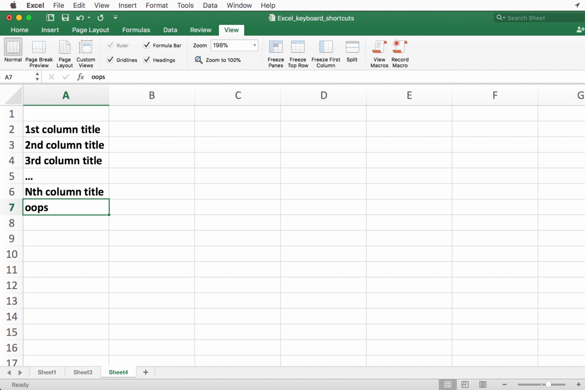 shortcut to show formulas in excel for mac