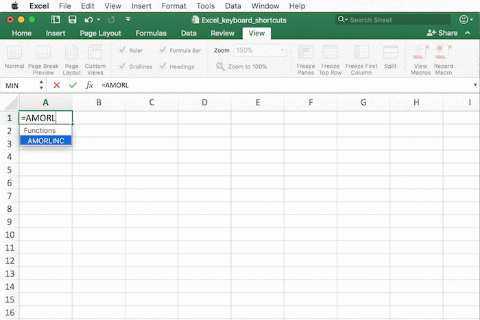 change mac shortcuts for excel