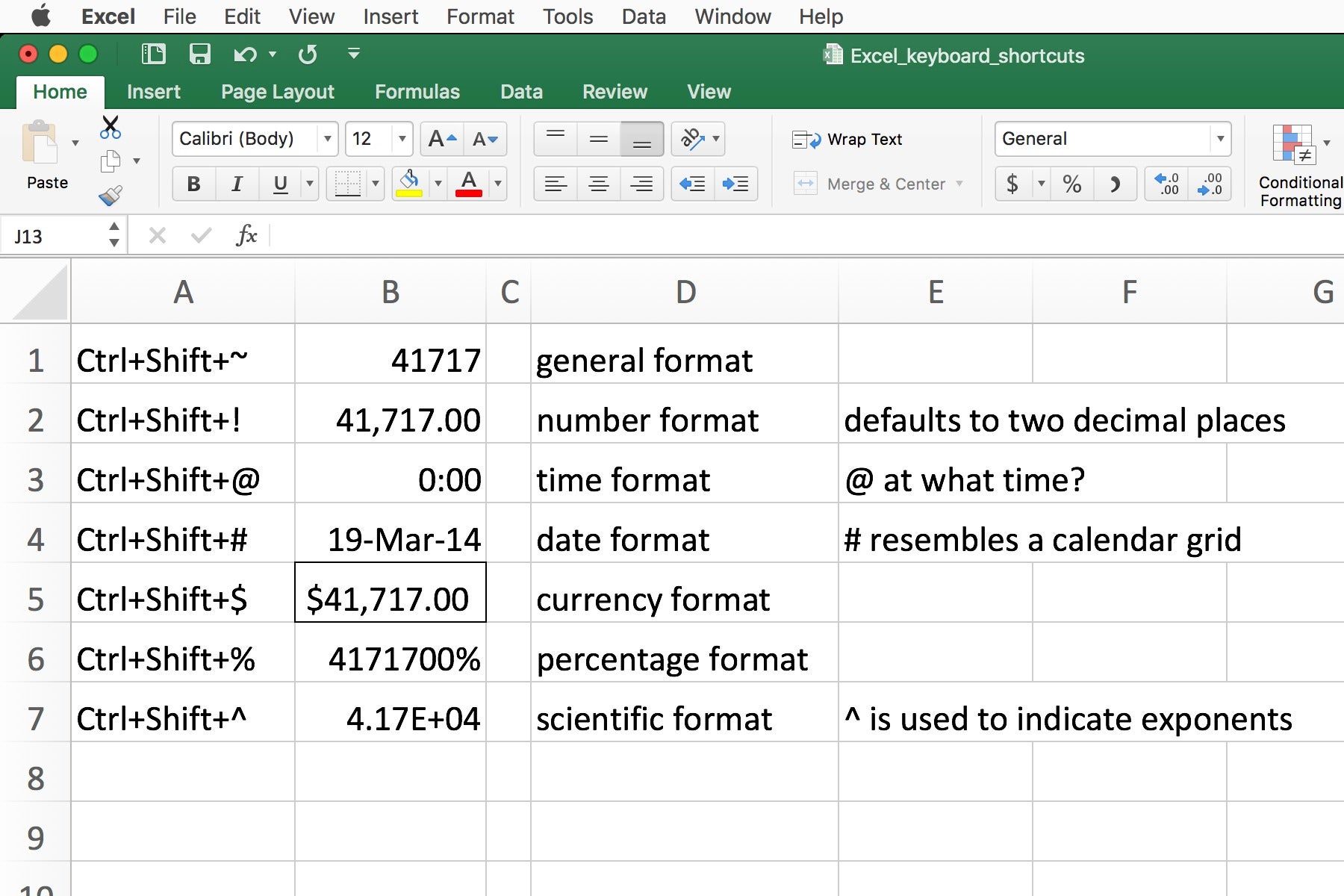 create excel keyboard symbol shortcuts