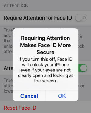 iphone x face id setting