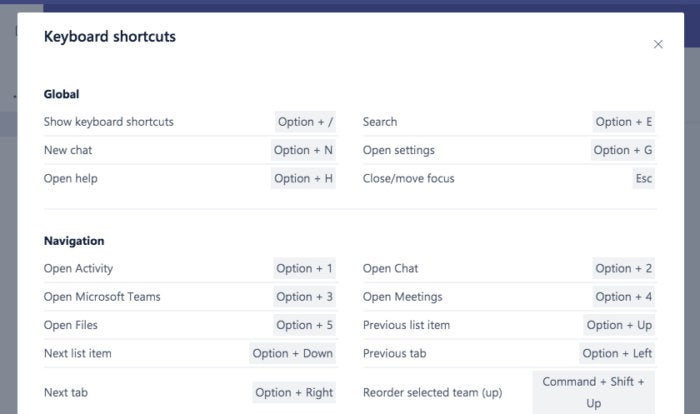 Microsoft Teams keyboard shortcuts