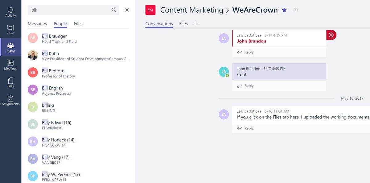 Microsoft Teams people search
