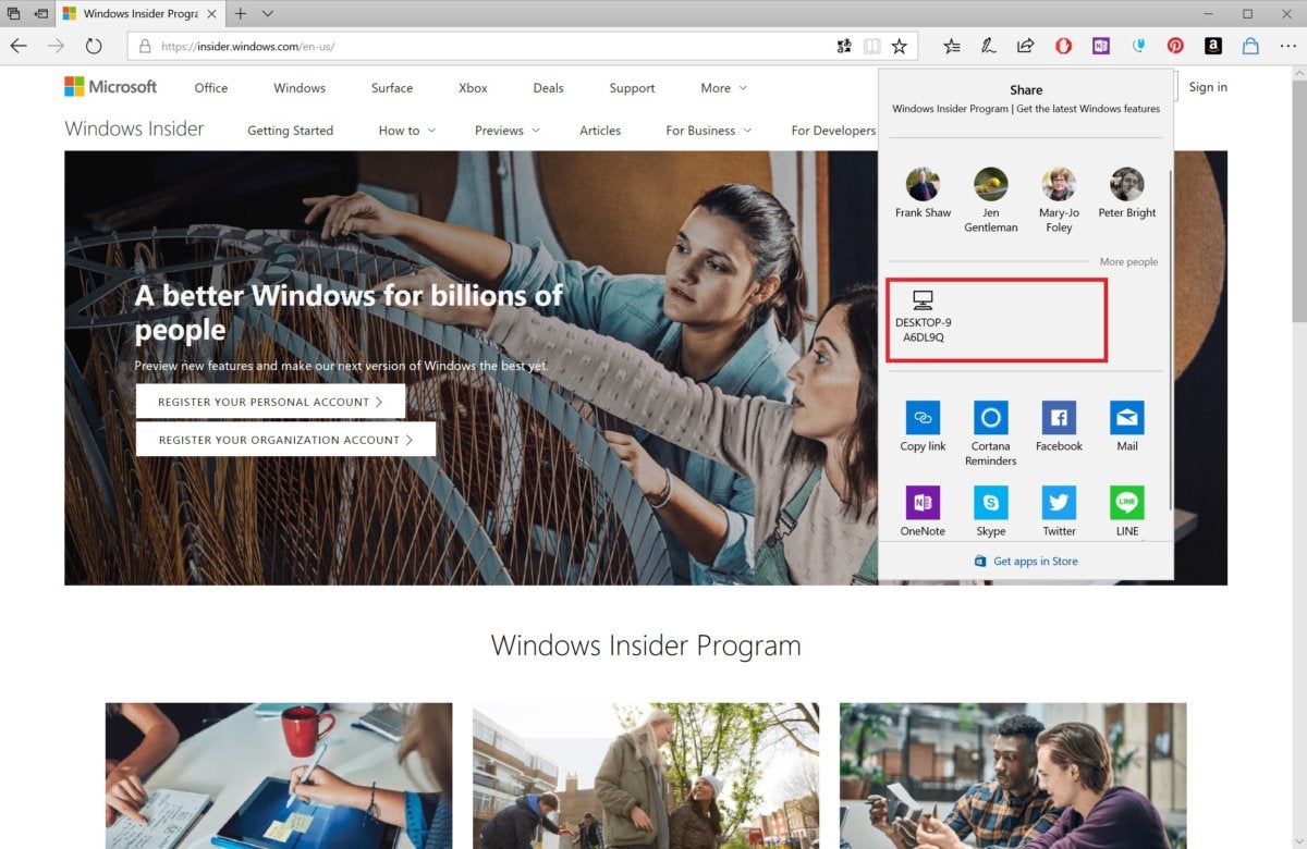 Windows 10 Insider build 17035 near share