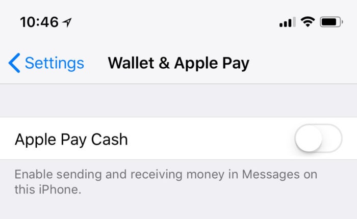apple pay cash toggle