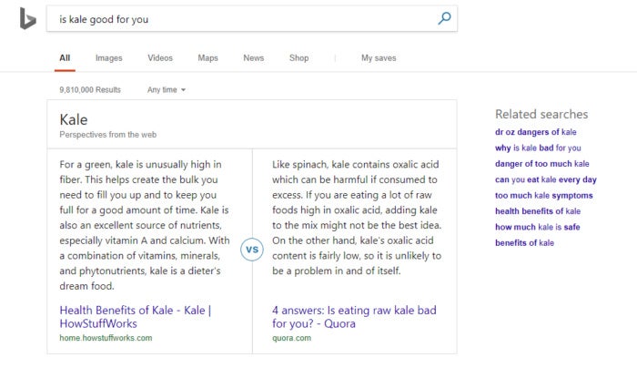 Microsoft Bing is kale good for you