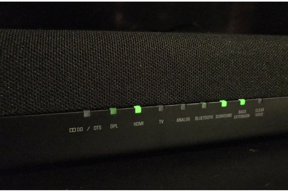 Lights show you the sound bar's settings. The indicator lights can be turned off if distracting.