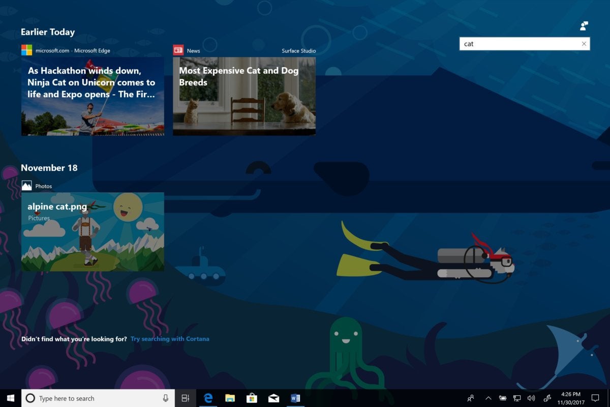 Windows 10 17063 timeline search