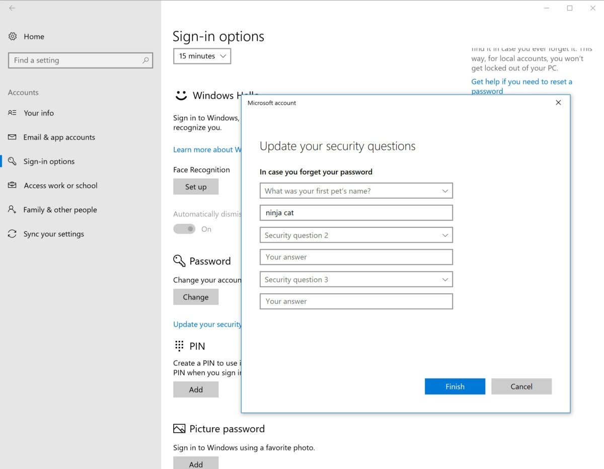 Windows 10 17063 windows 10 security questions