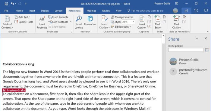Microsoft Word 2016 live collaboration