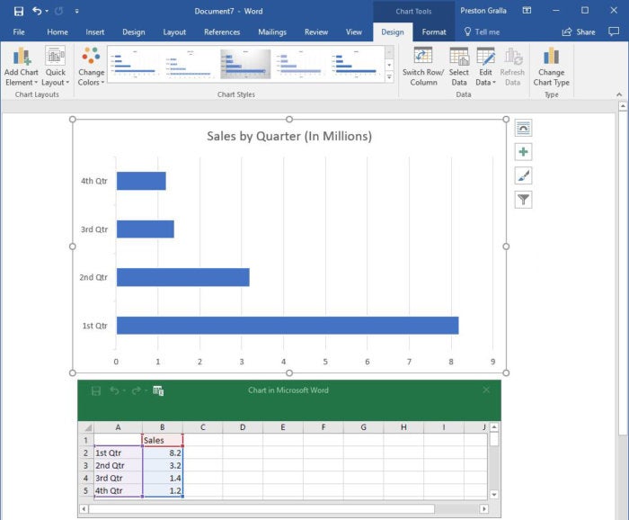Microsoft Word 2016 - insert chart