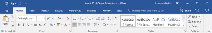 Microsoft Word 2016 - Ribbon Home tab